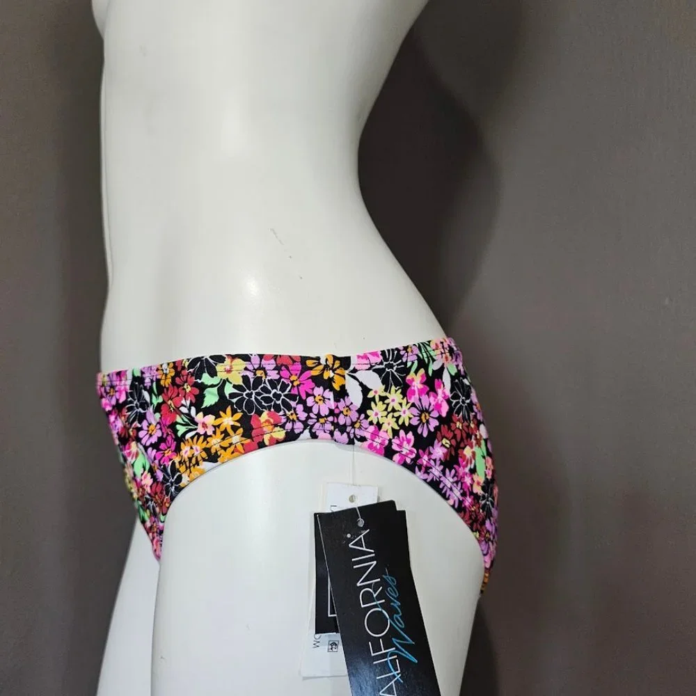 California Waves Floral Printed Hipster Bikini Bottom